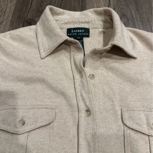 Lauren Ralph Lauren Size M Natural Oatmeal Linen Cotton Shirt Dress Button Knee - Picture 3 of 10